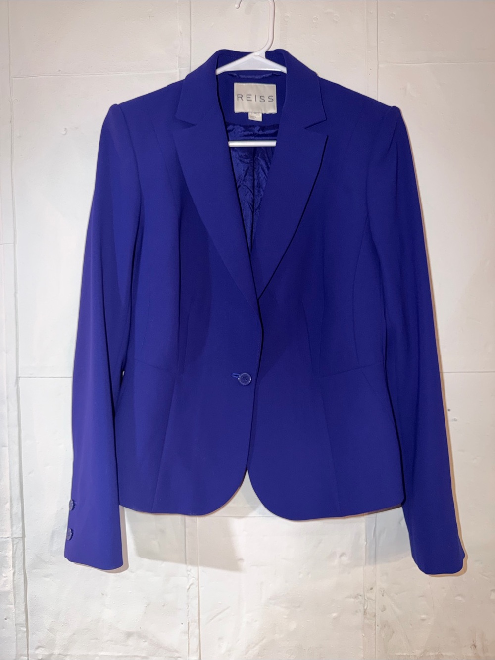 Reiss Maddy Blazer Cobalt Blue/ Electric Blue Single Button Closure Minimalist